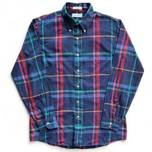 Vintage 90s Career Club Navy Blue Plaid Button Down Shirt M USA Work Dress Up